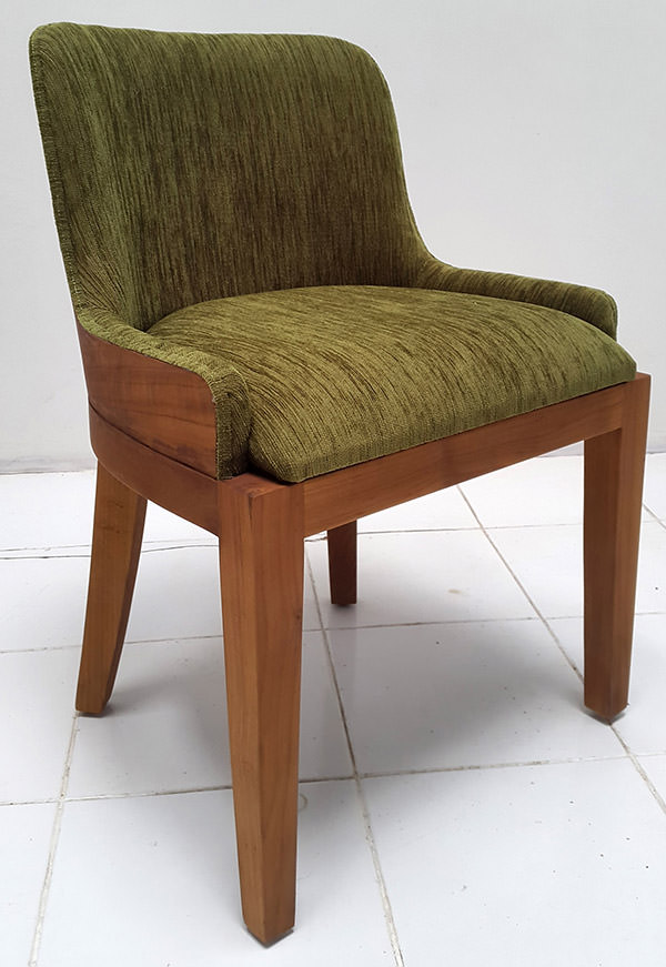 teak dining chair with velvet upholstery with brown finishing