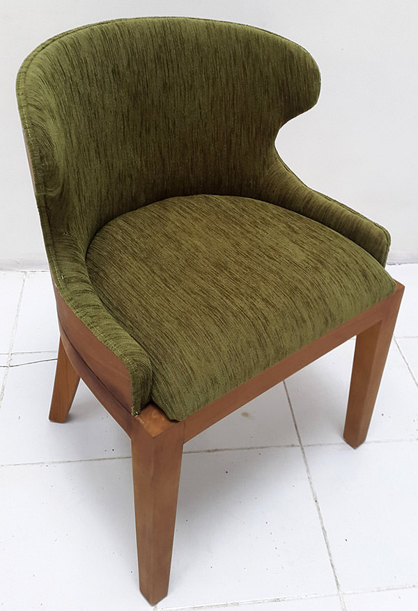 scandinavian teak armchair with green velvet upholstery