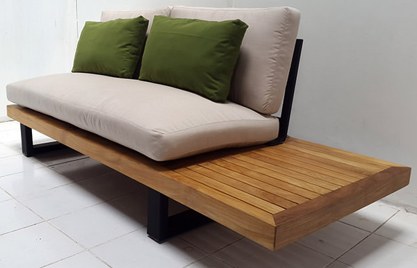 outdoor teak sofa with sunbrella