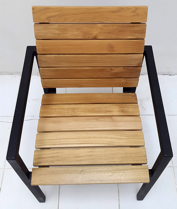 grade A teak and black powder coated iron garden armchair