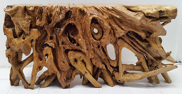 unique solid teak root entrance house table with organic shape