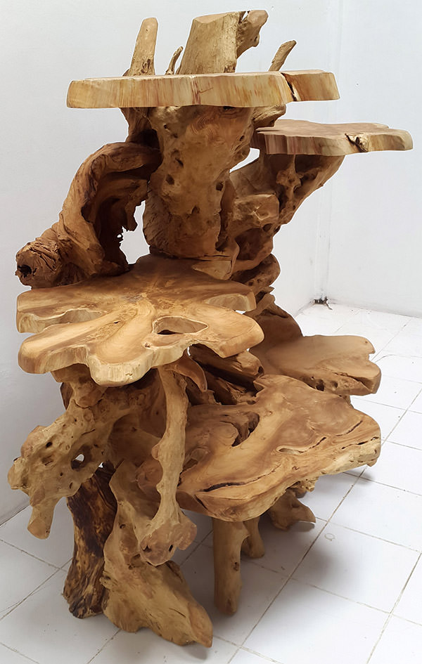 solid teak root shelves with natural shape