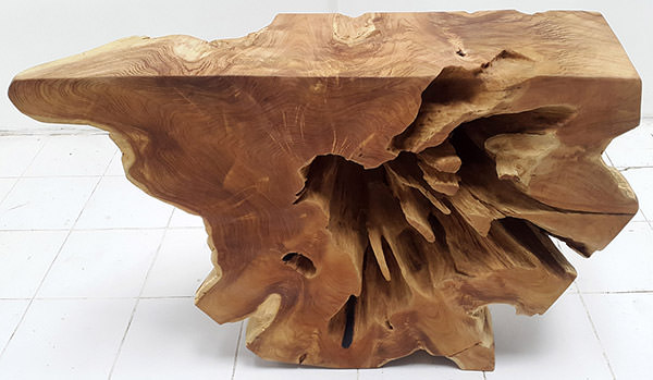 teak wooden solid root console with clear coating