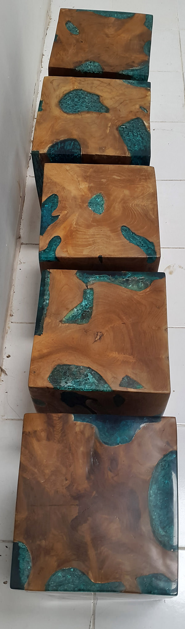 natural teak and resin stool
