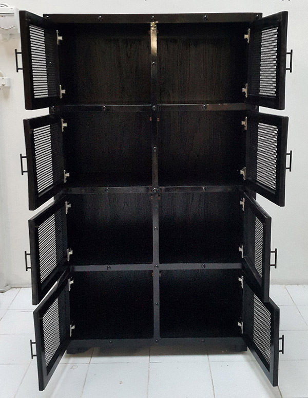 teak wood and black powder coated metal rack