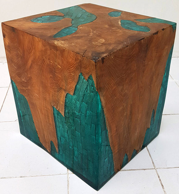 square solid wooden stool