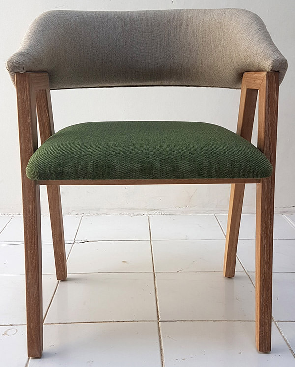 scandinavian armchair with linen backseat and teak legs