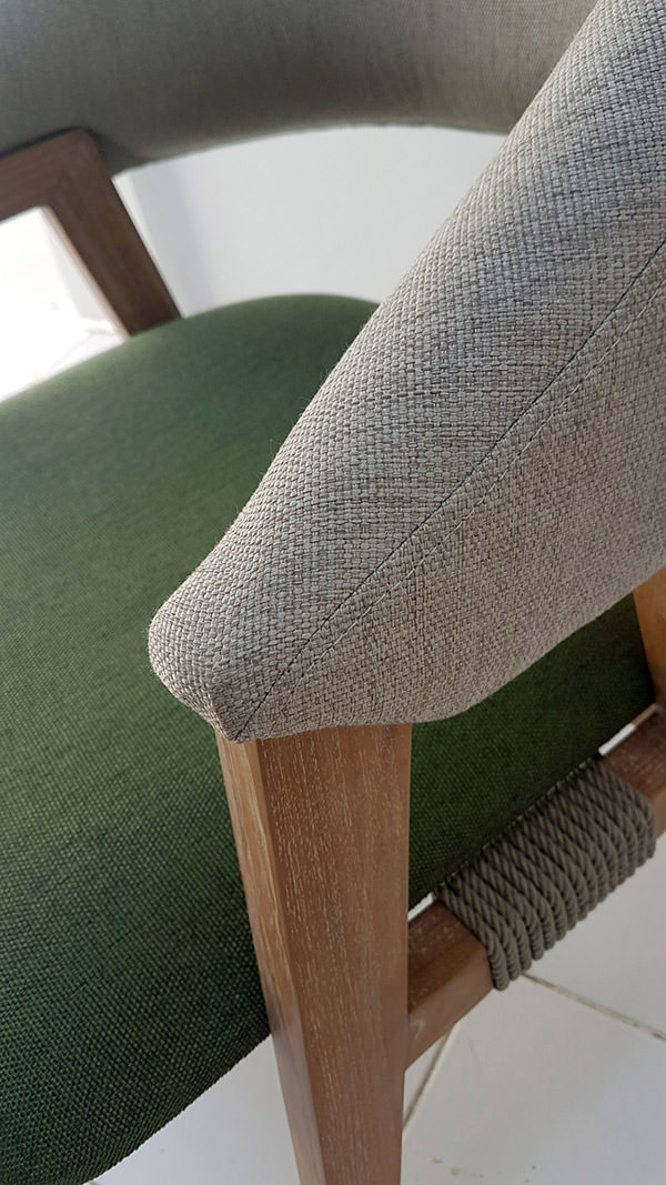 teak chair and plain linen