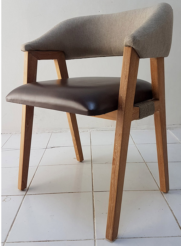 mid-century armchair with genuine brown italian leather seat