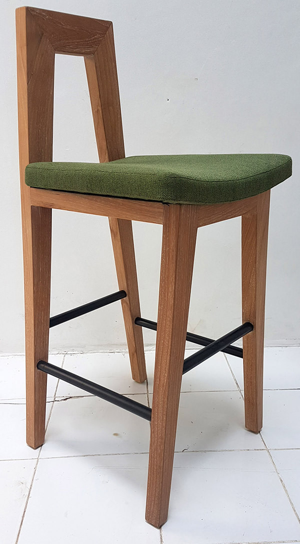 teak bar stool with plain linen seat