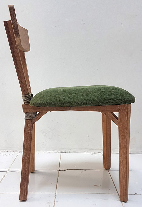 mid-century teak dining chair with linen seat