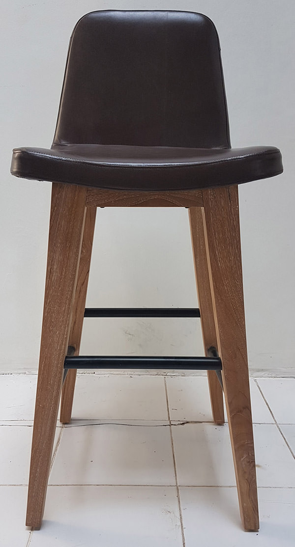teak bar chair with genuine italian leather seat