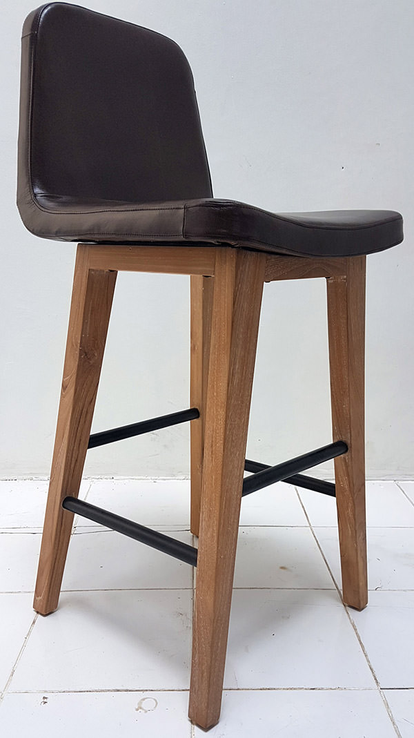 teak bar chair with genuine italian leather seating