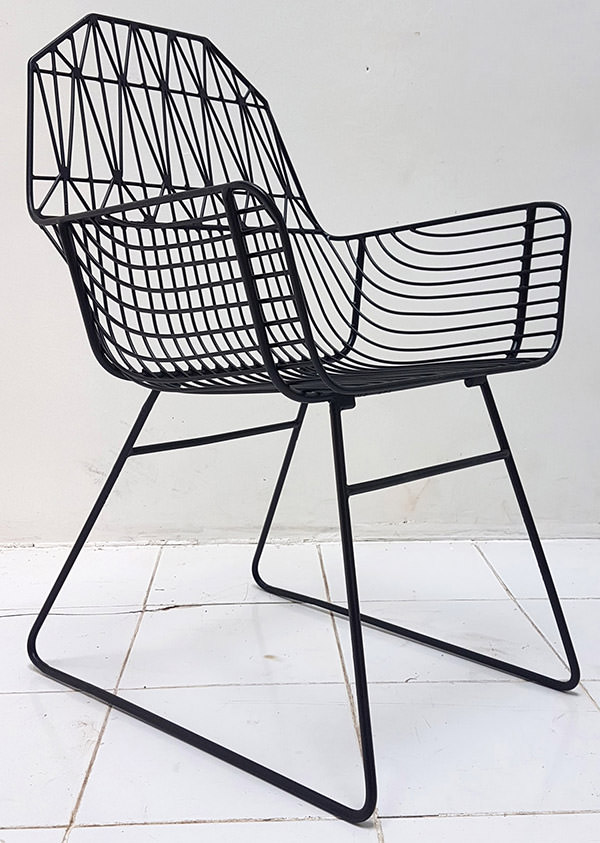 garden black iron armchair with geometric pattern