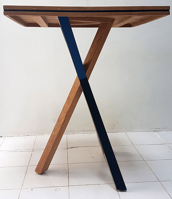 teak outdoor square table with tree legs