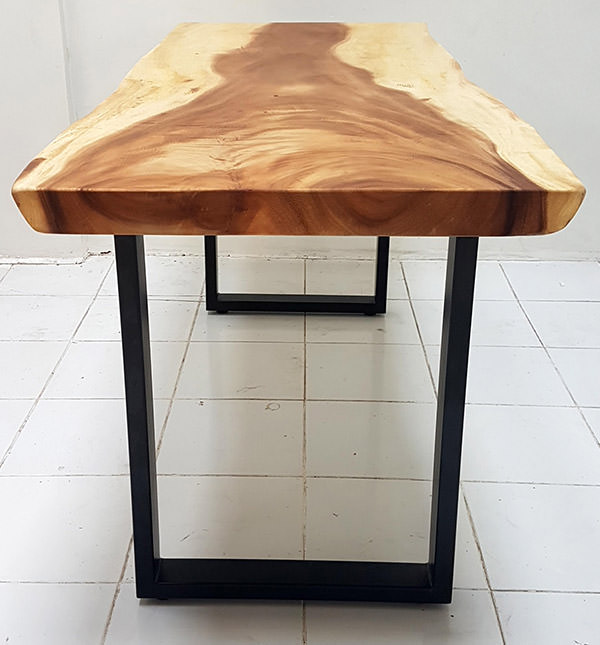 natural suar wood console with black powder coated iron legs