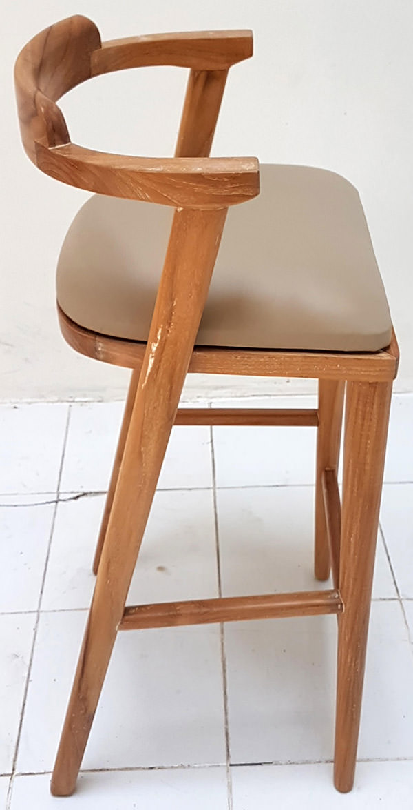 scandinavian bar chair with genuine Italian leather seat and natural wood finish