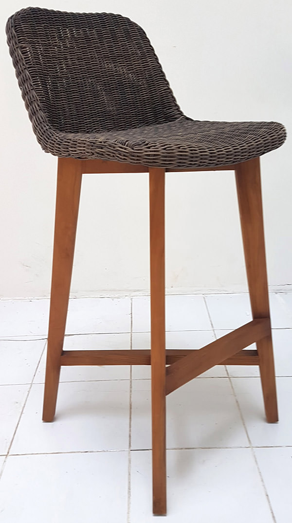 bar chair with wicker seat and teak legs