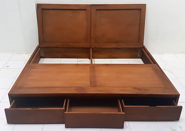 teak bed with drawers and storage