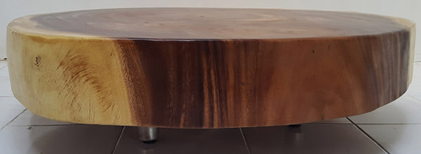 round suar coffee table with stainless steel legs