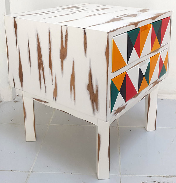 mahogany side table with arlequin painting