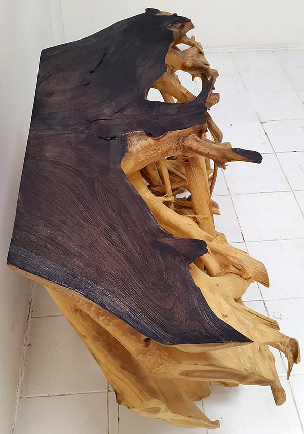 teak root furniture with sugi ban charcoal black top