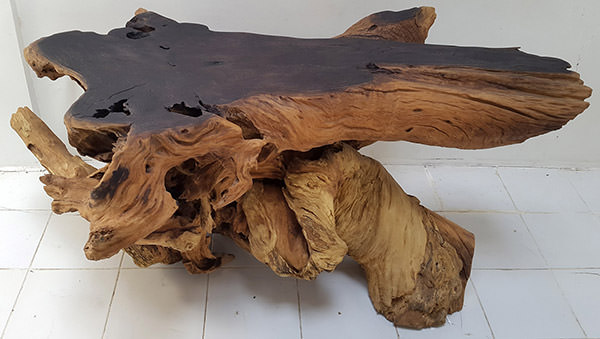 big teak root accent furniture with sugi ban charcoal top