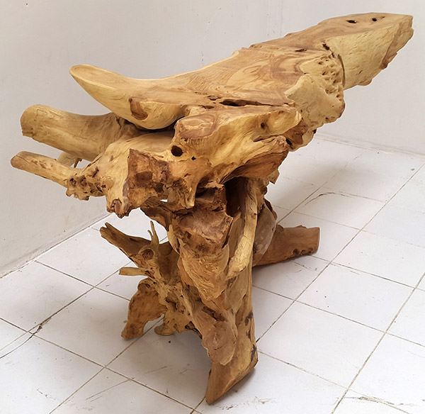 natural teak root console