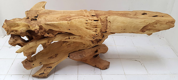 natural teak root console with natural finish