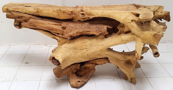 natural teak root console with natural finishing