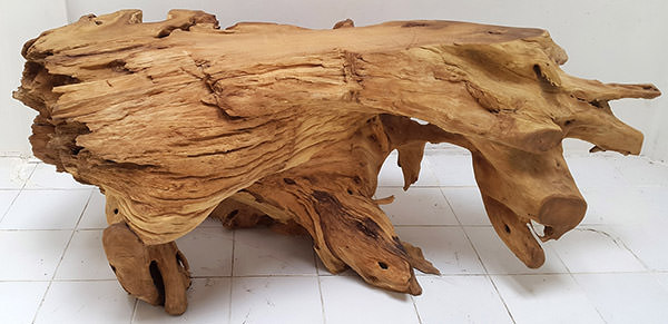 natural teak root console table with unprocessed finish