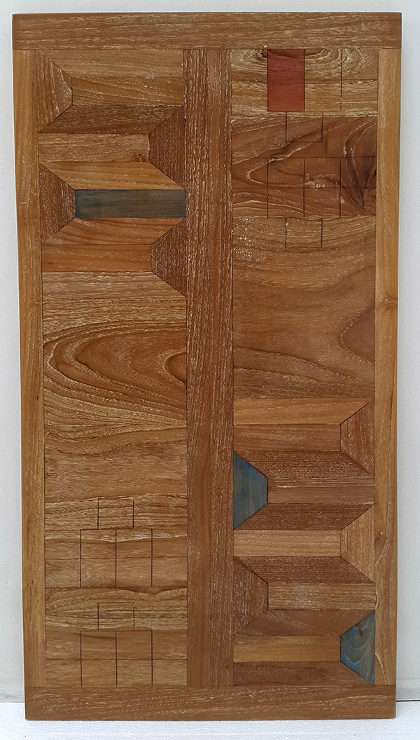 teak wood panel with painted pattern