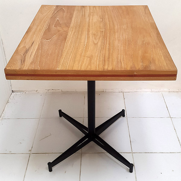 teak square outdoor table with iron legs