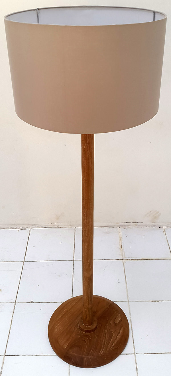 standing teak lamp with linen shade