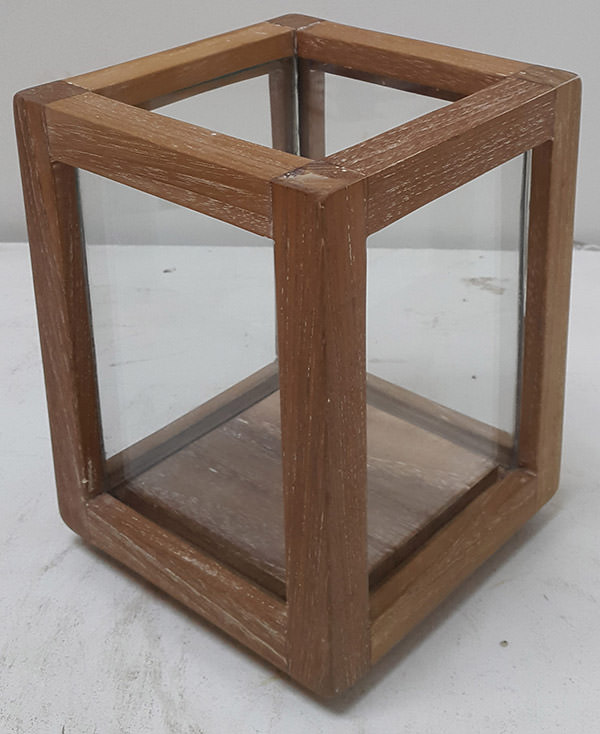 square teak lantern with glass