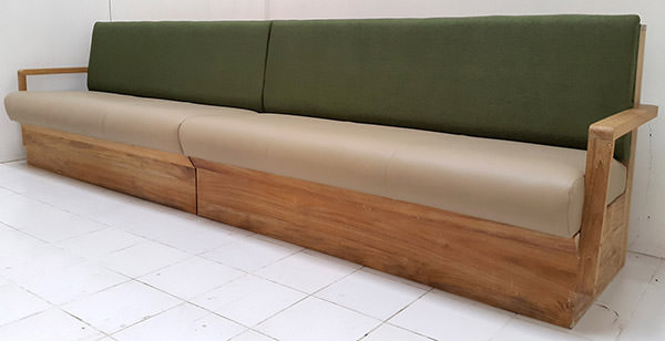 teak, leather and linen restaurant banquette manufacturing