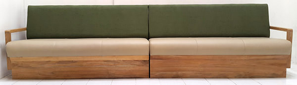 teak, leather and linen restaurant banquette manufacturer