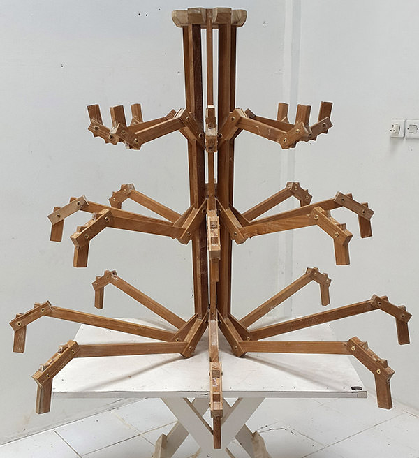 teak wooden chandelier with adjustable arms