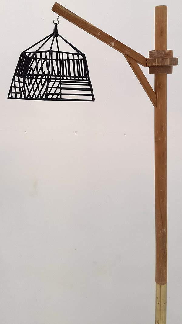 restaurant teak lamp with black iron shade