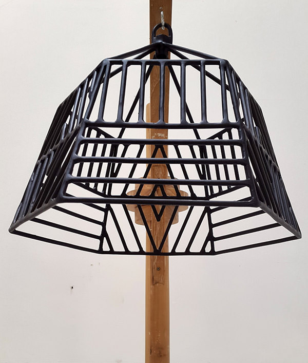 black powder coated iron lamp shade with geometric pattern