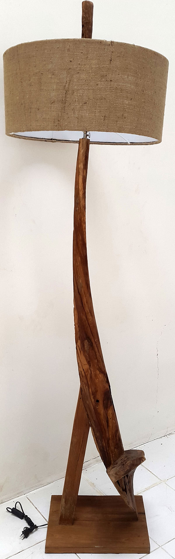 teak standing lamp with natural shape