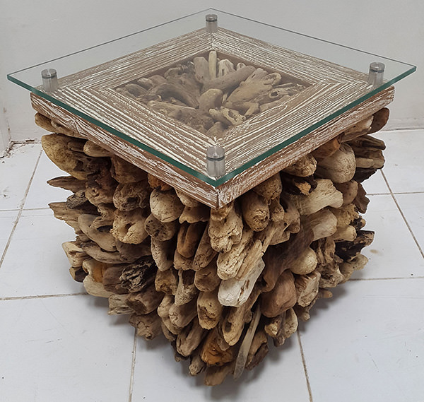 floating wood and glass top coffee table