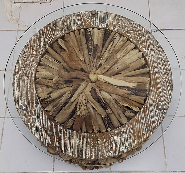 drift wood and glass top coffee table
