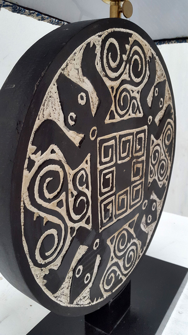 papuan night lamp with ethnic geometric pattern