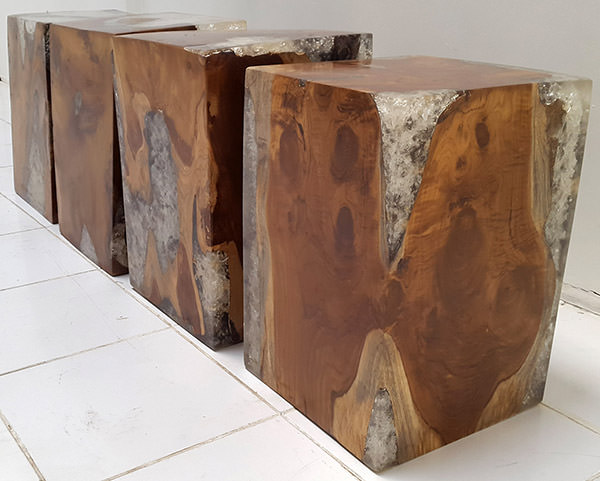 solid teak and resin stools