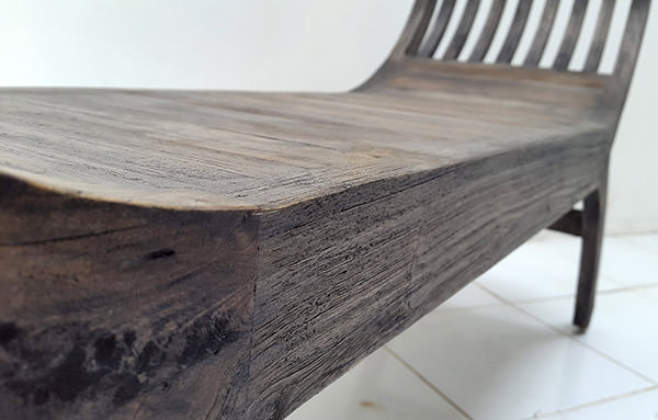 Asian traditional bench from teak with grey washed finishings