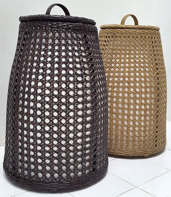 standing synthetic rattan and fiber garden lamps