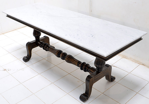 handicraft dining table with marble top