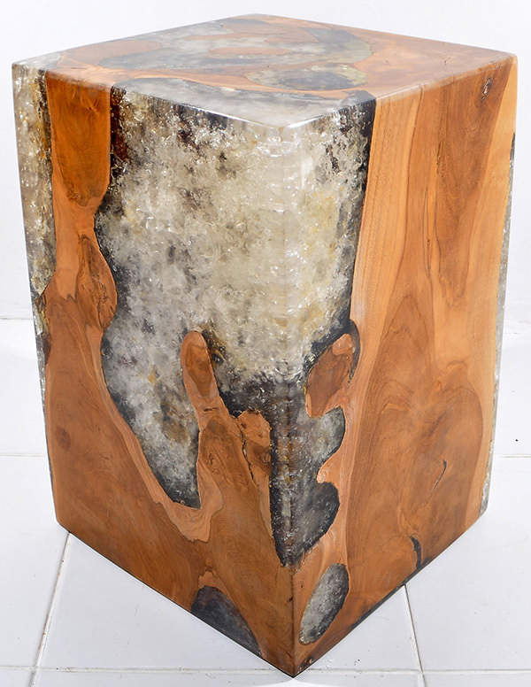 teak root and resin square stool