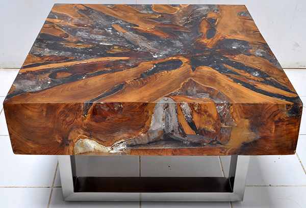solid teak wood with grey resin